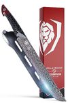 DALSTRONG Slicing Knife - 11 inch - Scorpion Series - Exclusive Japanese V12 Ultra™ Steel - Black Damascus - Black & Red Honeycomb Resin Handle - Meat, Brisket, Carving Knife - Leather Sheath