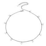 ChicSilver 925 Sterling Silver Choker Necklace for Women, Delicate Simple Round Circle Pendant Coin Short Necklace Silver Disc Chain Statement Necklace13 inch