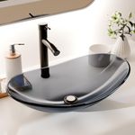 YIMAI Ingenuity Vessel Sink Bathroom Sinks Tempered Glass Art Basin 20.8"x13.7" Oval Bowl Above Counter with Faucet and Pop-Up Drain Combo, Oval Clear Grey(20202E)