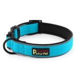 Plutus Pet Tactical Dog Collar, Reflective, Adjustable Heavy Duty Dog Collar, Soft Padded and Comfortable, for Small Medium and Large Dogs (Cyan, L)