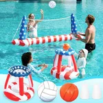 Inflatable Pool Floats Set American Flag Volleyball Net & Basketball Hoops, Swimming Pool Game Toy for Kids and Adults, Floating, Volleyball Court (105”x28”x35”)|Basketball (27”x23”x27”), Red White