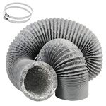 4 Inch Gray Duct Hose by 12 Feet, Eau Flexible 4-Layers Aluminum Dryer Vent Tube Transition Duct Air Hose with 2 Screw Clamps Great for HVAC Duct, Clothes Dryer Duct, Air Duct