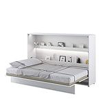 Arthauss Modern Horizontal Wall Bed Concept with Storage and Gas Lifting Mechanism 120cm White Matt - Fold Down Murphy Bed for Small Rooms with Shelving Storage and Soft Close System