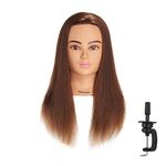 Hairingrid Mannequin Head 20"-22" 100% Human Hair Hairdresser Cosmetology Mannequin Manikin Training Head Hair and Free Clamp Holder (1906LB0414)