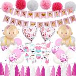 Baby Shower Decorations Girls Balloons - Its a Girl Decorations Set Includes Banner Latex Stars Foil Balloons Paper Flower Balls Tassel Photo Props for Welcome Party