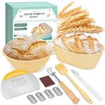 2 Pcs Silicone Banneton Bread Proofing Baskets, Sourdough Bread Baking Supplies, Round+Oval Foldable Baking Basket, Complete Set for Bread Making With Essential Tools and Gifts