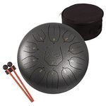 Steel Tongue Drum - Percussion Instrument -Handpan Drum with Bag, Music Book, Mallets, Finger Picks (12", Silver)