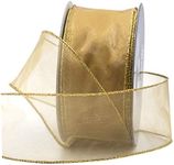 Royal Imports Organza Wired Sheer Ribbon 2.5" (#40) for Floral & Craft Decoration, 50 Yard Roll (150 FT Spool), Gold