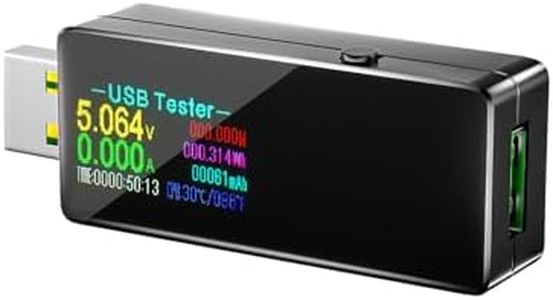 Eversame USB Digital Power Meter Tester Multimeter Current and Voltage Monitor, DC 5.1A 30V Amp Voltage Power Meter, Test Speed of Chargers, Cables, Capacity of Power Banks-Black