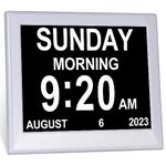 TSITSC Dementia Clock, 8" Day Date Time Clock for Seniors Elderly Digital Calendar Digital Day Clock with 12 Alarms + Auto-Dimming for Impaired Vision Memory Loss Patients (White)