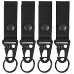 Azarxis Tactical Molle Key Ring Chain Gear Clip Key Keeper Keychain Nylon Belt Key Holder Carabiners Hanger Buckle Hook (Black - Pack of 4)