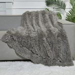 GONAAP Faux Fur Throw Blanket Super Soft Cozy Plush Fuzzy Shaggy Blanket for Couch Sofa Bed (Light Grey, Throw(50"x60"))