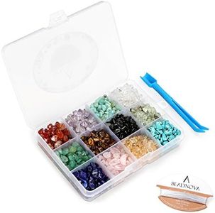 BEADNOVA 5mm-8mm Gemstone Crystal Chips Stone Irregular Shaped Crushed Beads for Jewelry Making (Box Set with 2 Meters Crystal Stretch Cord & Handy Tool), Set 1