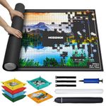 MOZOOSON Jigsaw Mat - Felt Puzzle Roll Up Mat for 2000/1500 / 1000 Pieces, Jigsaw Accessories, Puzzle Mat for Storage and Move (46.4 x 31.5 inches) - 6 Storing Trays