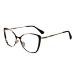 LensKandy | Premium Blue Cut Computer Glasses | Zero Power Antiglare | UV Protection Specs | Cat Eye Shape Eyeglasses for Women | LARGE | Black-Gold