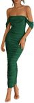 PRETTYGARDEN Womens Summer Off The Shoulder Dress Ruched Bodycon Sleeveless Split Cocktail Party Maxi Dresses (Dark Green,Medium)