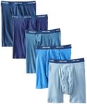 Fruit of the Loom Men'sNo Ride Up Boxer Brief, Assorted Blues (Ribbed), Large (Pack of 5)