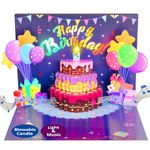 Birthday Cards, Musical Pop Up Birthday Cards w Lights, Blow Out Candle Happy Birthday Card Birthday Gifts for Women Men Mom Dad Friends Kids Greeting Cards With Envelopes