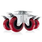 POWERTEC 3 Inch Swivel Caster Wheels Set of 4 with Brake & 640 lbs Loads, Heavy Duty Plate Casters, Dual Locking PU Castor Wheels for Furniture, Cart, Dolly and Workbenches (17205)