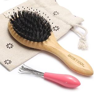 BESTOOL Petite brosse à cheveux Besoom pour femme, homme ou enfant, brosse à cheveux en poils de sanglier pour démêler, défriser, distribuer l'huile sur tous les cheveux secs ou humides (rond)