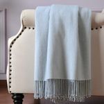 CUDDLE DREAMS Silk Throw Blanket with Fringe, Pure Mulberry Silk, Naturally Soft, Breathable (Ice Blue)