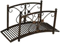 Outsunny 3.3FT Metal Arch Zen Garden Bridge with Safety Siderails, Decorative Footbridge, Delicate Floral Scrollwork for Stream, Fish Pond, Brown