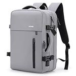 HOMIEE 40L Expandable Travel Laptop Backpack, Flight Approved Carry-On Luggage Backpack, 15.6 Inch Waterproof Backpack for Men and Women, Large Capacity College Backpack, Light Grey