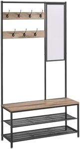VASAGLE Porte-vêtements Porte-vêtements avec Crochets Miroir Banc 35 x 98 x 180 cm pour Entrée Chambre Salon Style Industriel Camel Marron Encre Noir HSR415K01