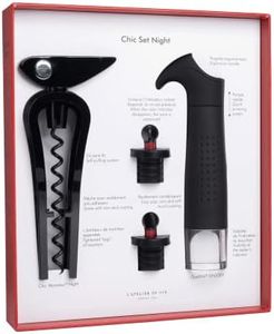 L'ATELIER DU VIN - Chic Set Night - Coffret Sommelier, Coffret cadeau - Tire bouchon Chic Monsieur Night - Pompe à vide pour le vin Gard'vin ON/OFF