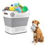 APITOS Large Dog Toys Storage Bins Foldable Dog Toy Storage Basket 43l Plastic Dog Toy Box with Handles and Personalized Dog Claw Design for Dog Toys,Dog Clothes Dog Blanket Storage/ White&Grey