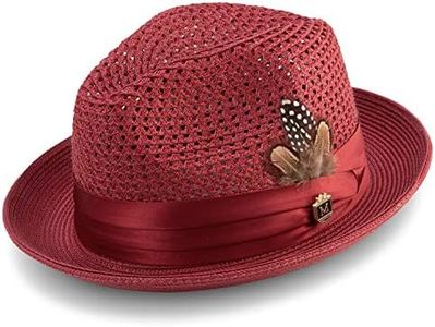MONTIQUE - Unisex Braided Pinch Fedora with Feathers, Fedora Hat for Men, Panama Hat Men, Fedorah Hat for Women - Burgundy - H24