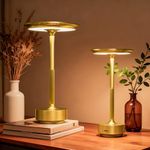 Cordless Table Lamps 2 Pack LED Rechargeable Battery Operated Desk Lamps with 3 Color Stepless Dimmable,Portable Wireless Table Lights for Outdoor Patio Bar Restaurants Bedroom Bedside Gold