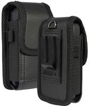 Case for Consumer Cellular Flip Phone, Nakedcellphone Black Vegan Leather Vertical Pouch [with Belt Loop, Metal Clip, Magnetic Closure] for Iris Flip, Verve Snap, Link 2, Jitterbug Flip2