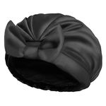 Auban Shower Cap Reusable,Ribbon Bow Bath Cap Oversized Large Design With Waterproof Exterior for All Hair Lengths,Great for Girls Spa Home Use,Hotel and Hair Salon (Black)