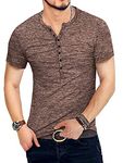 KUYIGO Mens Summer Casual Short Sleeve Henleys T-Shirt Coffee Medium