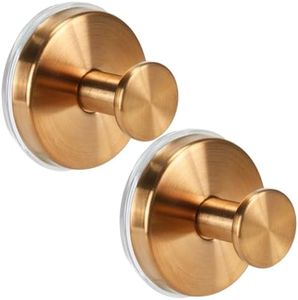 Fenas Suction Cup Hooks for Shower No-Drill Bathroom Hooks for Towels, Robes, Loofah Mountable on Bathroom Walls, Kitchen, Glass, Mirrors, Tile and Smooth,Non-Porous Surfaces (2, Champagne Bronze)