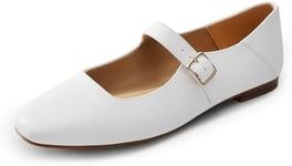 DREAM PAIRS Women's Flats Square Toe Mary Jane Flats Comfortable Casual Slip On Dress Shoes Ballet Flats with Buckle Strap Business Casual Work Office Mary Jane Shoes,Size 6,White,DWUMFA2520