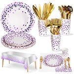 Nkaiso 141Pcs Purple Party Tableware, Party Paper Plates and Cutlery Set Includes Plates Cups Dinnerware Napkins, for Birthday Wedding Babyshower Decorations Supplies-20 Guests