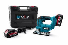 KAITO 48V Cordless Jig Saw Brushless Motor Machine | 3000 SPM Variable Speed | 65MM Cutting Depth | 0–45° Bevel Cut | 3 Orbital Settings | Dual Battery with Charger | Wood, Metal & PVC Cutting Tool