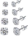 Shuxin Silver Stud Earrings for Women, 4 Pairs 925 Sterling Silver Cubic Zirconia Stud Earrings Set, Hypoallergenic Small Sleeper Cartilage Studs, with Clear 5A Cubic Zirconia, Size: 3, 4, 5, 6mm