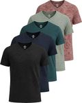 Real Essentials Athletic V Neck Tshirt Shirts T-Shirts Men Quick Dry Fit Tops Dri Fit Short Sleeve Active Wear Training Exercise Fitness Workout Shirt Tee Tees Gym Sports Top, Set 15, S, Pack of 5