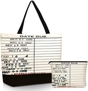 Sieral 2 Pcs Librarian Gifts for Women Library Due Date Tote Bag for Book Lovers Gifts Library Card Tote Bag Canvas Toiletry Bag Vintage Tote Splicing Bag for Book Lovers Women, Black and White, 47 x