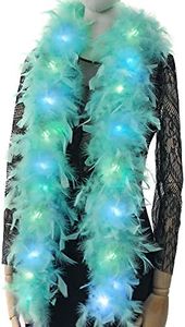 Larryhot Green Light Up Boa - 2Yards 75g Colorfu 20 LED Feather Boas for Party,Wedding,Halloween Costume,Christmas and Home Decoration (Aquamarine Green)