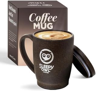 Sleepy Owl Coffee Mug with Lid | Crafted from Used Coffee Grounds | Eco-Friendly & Sustainable Cup | Microwave Safe | Spill Proof | Travel Friendly | Office | Home | Premium Gift | 370ml 1 Piece