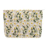 Makeup Bag Large Zipper Make Up Pouch for Purse Travel Canvas Cosmetic Organizer for Women Brush Storage,Daisy White