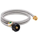 SHINESTAR 6FT Braided Propane Adapter Hose with Propane Tank Gauge 1lb to 20lb, for QCC1 / Type1 LP Tank, for Griddle, Camping Stove, Buddy Heater, Connect Portable Appliances to 20lb Propane Tank