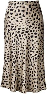 Pajamasea High Waist Leopard Midi Skirt Hidden Elasticized Waistband Silk Satin Skirts