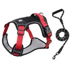 GIVNG Dog Harnesses Vest Seat Belt with Nylon Round Rope, Adjustable No Pull Harness, Reflective No-Choke With Easy Control Handle Suitable for Training or Walking Dog Harness Medium, Black, M