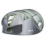 Outsunny 4-5 Person Pop-up Camping Tent Waterproof Family Tent w/ 2 Mesh Windows & PVC Windows Portable Carry Bag for Outdoor Trip, Dark Green