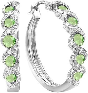Dazzlingrock Collection Round Peridot & White Diamond Twisted Waves Hinged Post Hoop Earrings for Her in 925 Sterling Silver